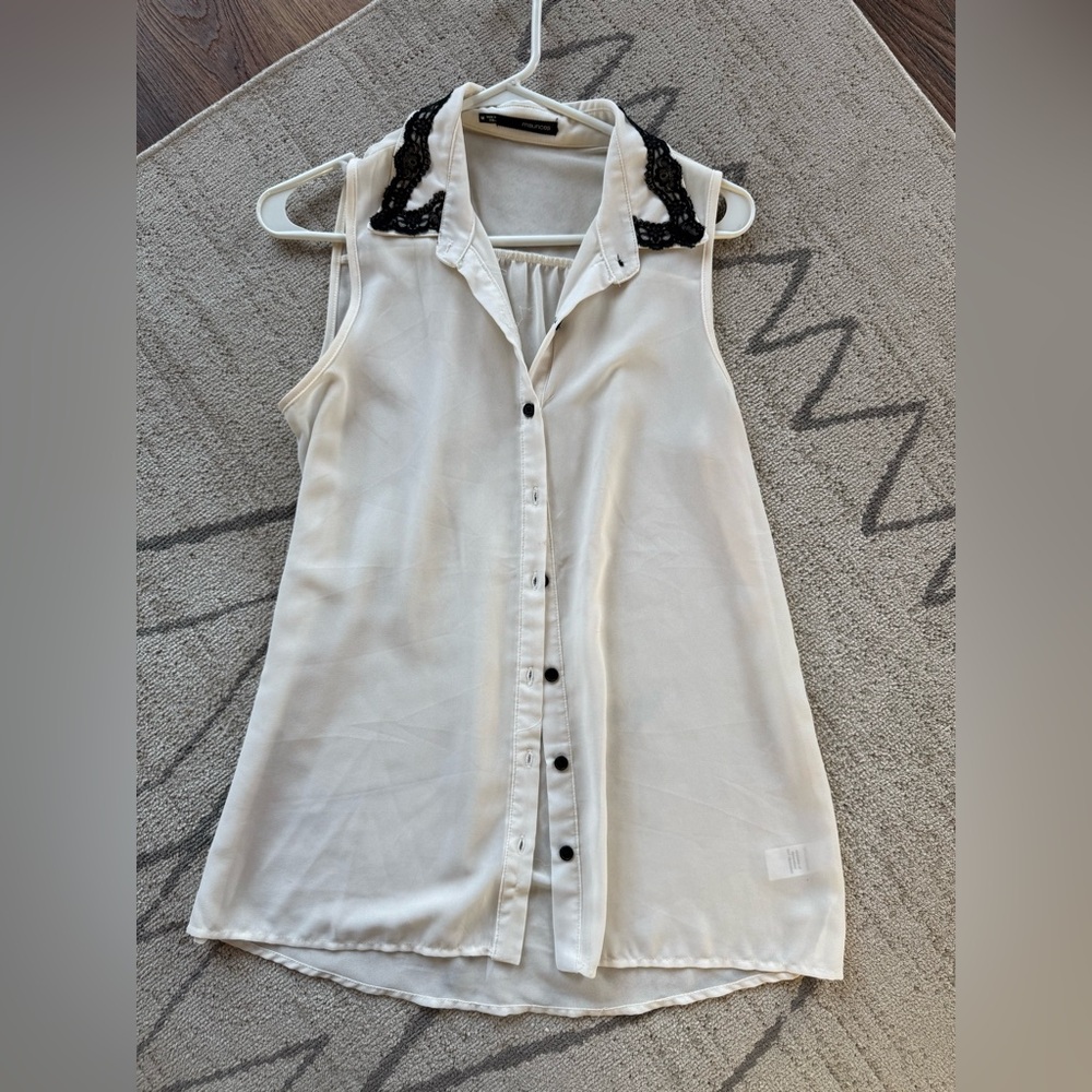 Maurices Cream Blouse with Black Lace Trim